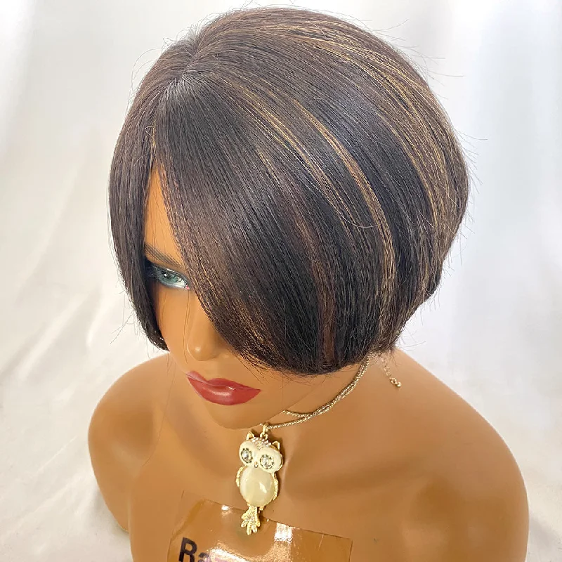 Stock Pixie Remy Hair Cut Wig 100% Human Hair Machine Made No Lace Wig For Black Women