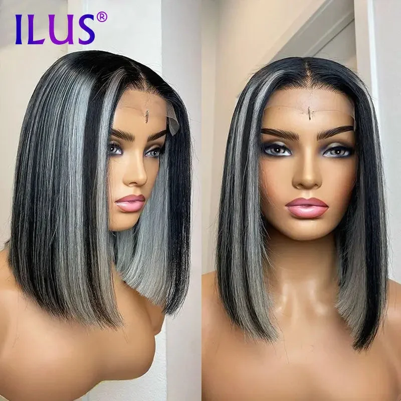 Straight Short Bob Wigs Black/60 Highlight Colored Lace Front Human Hair Wigs For Black Women HD Lace Frontal Wigs Free Shipping