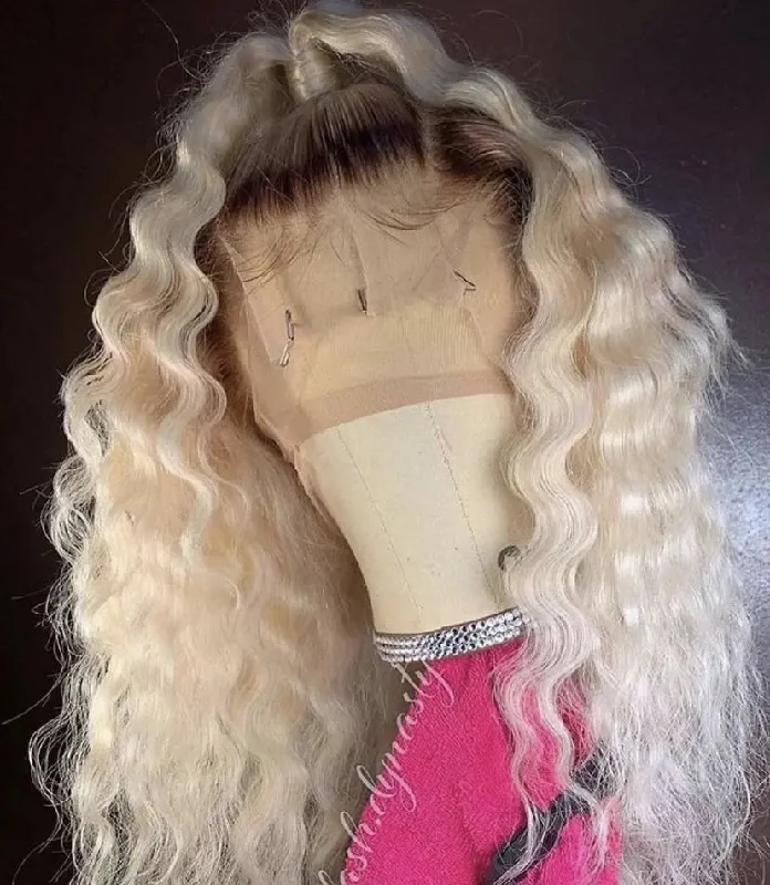 T4#613 Blonde Human Hair Wigs Straight/Body Wave/Curly Brazilian Remy Lace Front Human Hair Wigs For Women Preplucked