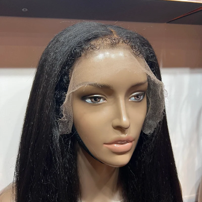 The HALIMA 20" inches - 4c Edges Kinky Straight Glueless HD Lace Front Wig Custom Cap