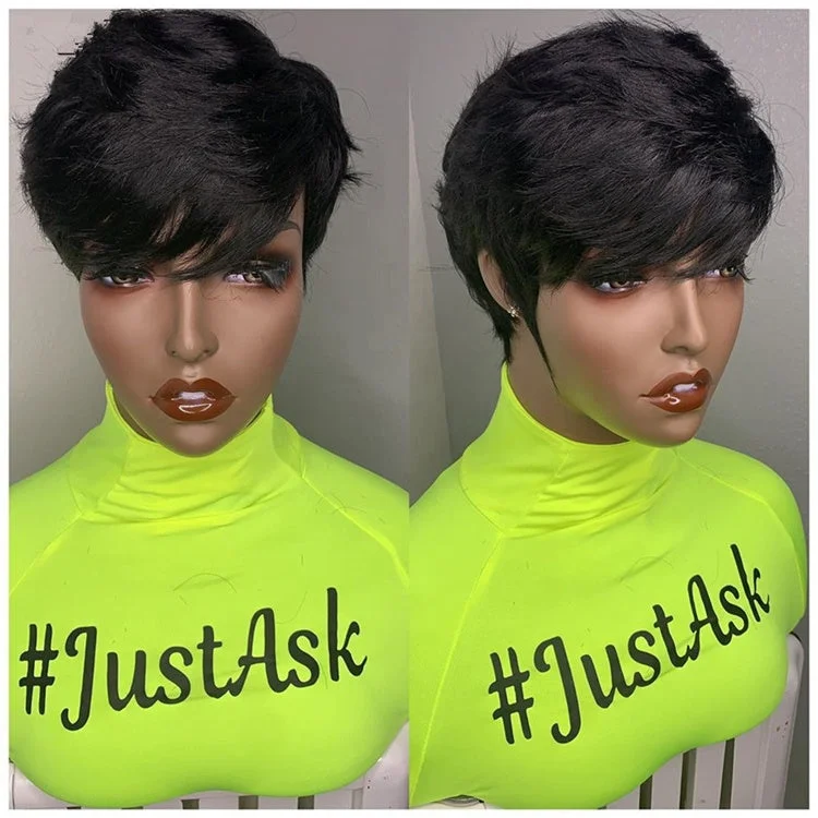 Trendy Pixie Cut Bob Wigs Black Women Cuticle Aligned Virgin Human Hair Capless No Lace Front Wig With Bang