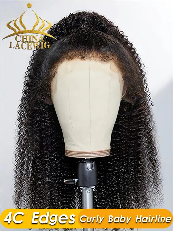 Chinalacewig Type 4C Edges Curly Baby Hairline Undetectable HD Lace Front Wig Afo Curly With Pre-plucked 4C Natural Hairline NEW005