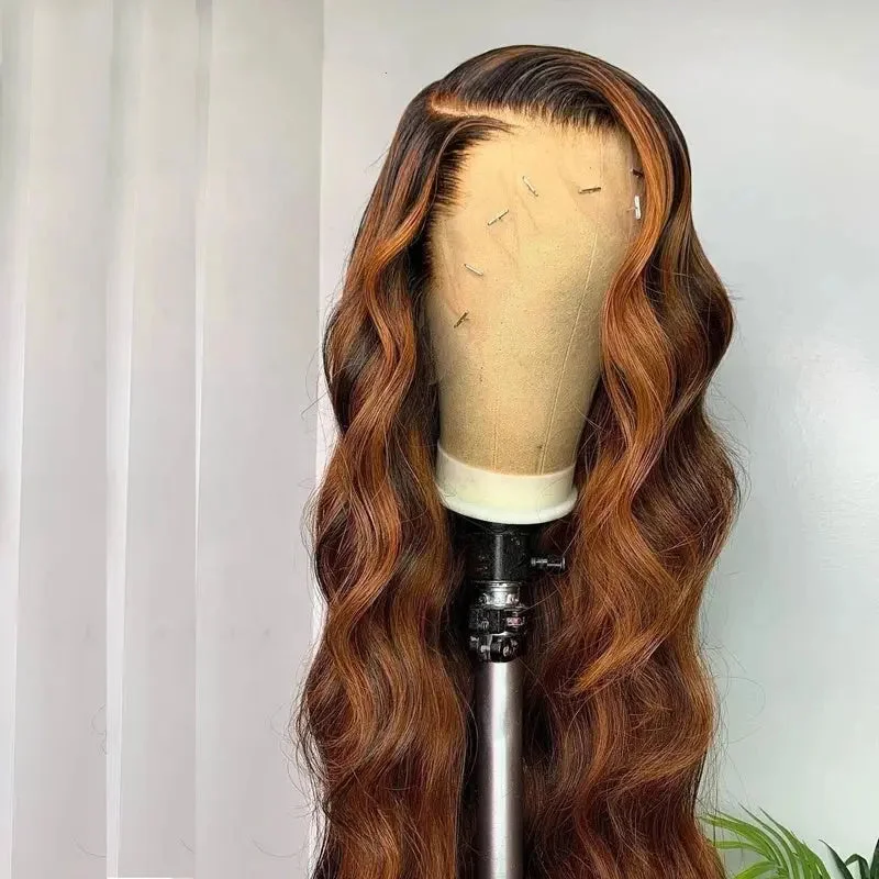 Virgin Brazilian Ombre Brown Color Deep Curly Cuticle Aligned Human Hair Lace Front Wigs