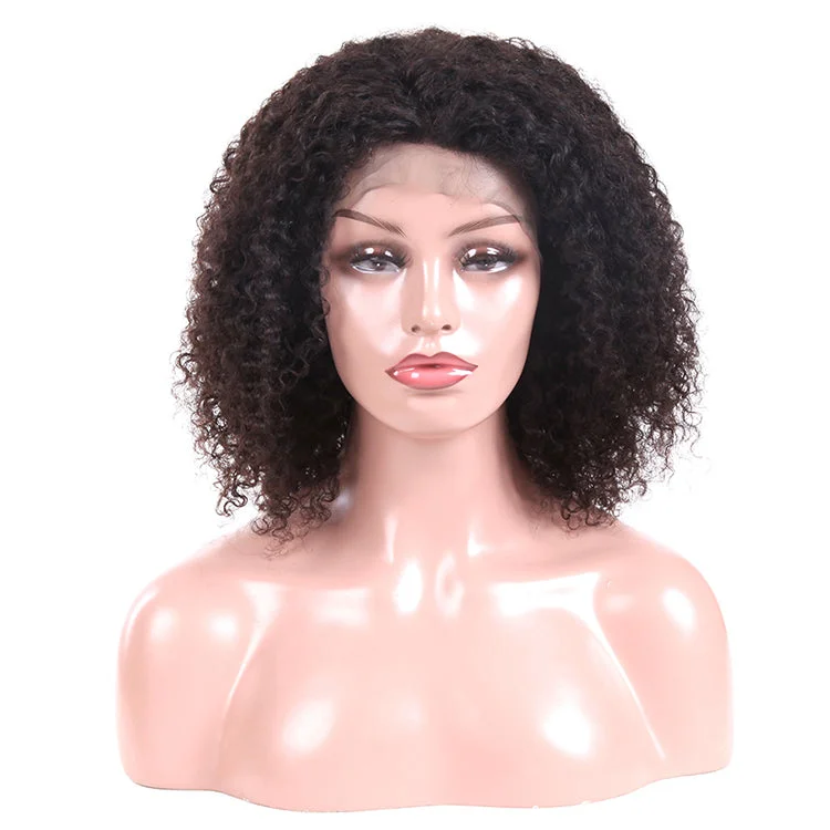 Wholesale Cheap Natural Color 4A 4B 4C Afro Kinky Curly 100% Virgin Brazilian Human Hair HD Lace Front Wig for Black Women