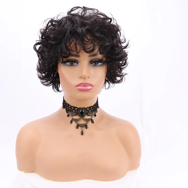 Wholesale Machine Made Non Lace Glueless Wigs 100% Unprocessed Raw Brazilian Virgin Human Hair Short Curly Pixie Cut Wigs