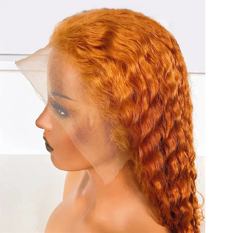 Orange Human Hair Wigs Deep Wave Colored