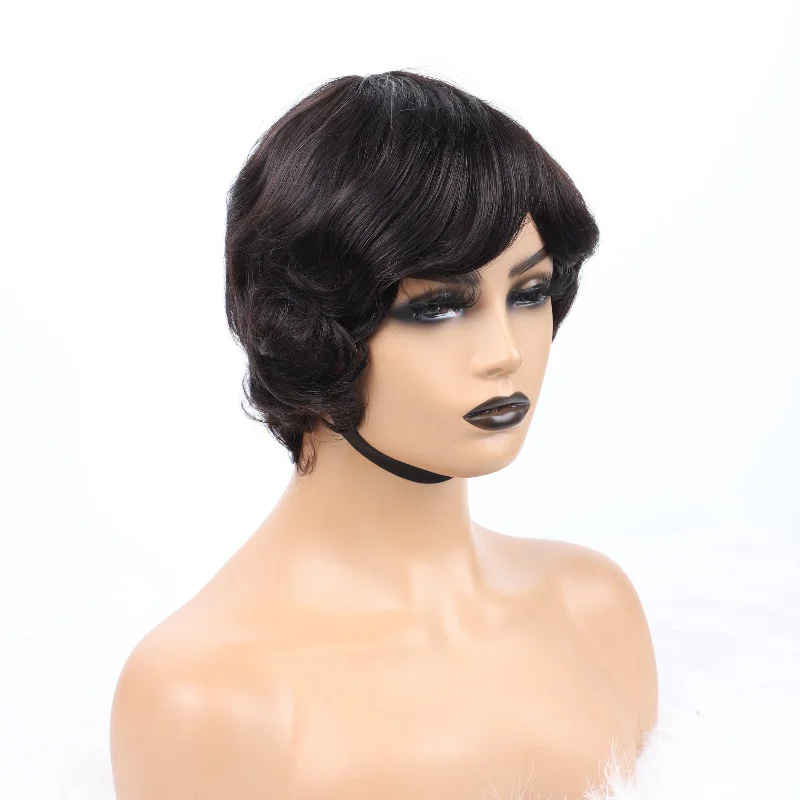 Wholesale Raw Unprocessed Indian Hair Machine Made Wig Short Human Hair Wigs Pixie Cut curly  Hair Wig for Black Women