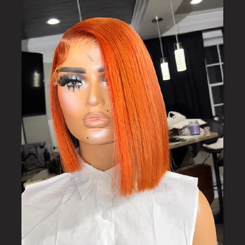 Wholesale Short Straight Bob Lace Front Wigs Orange HD Lace Frontal Human Hair Wig for Black Women