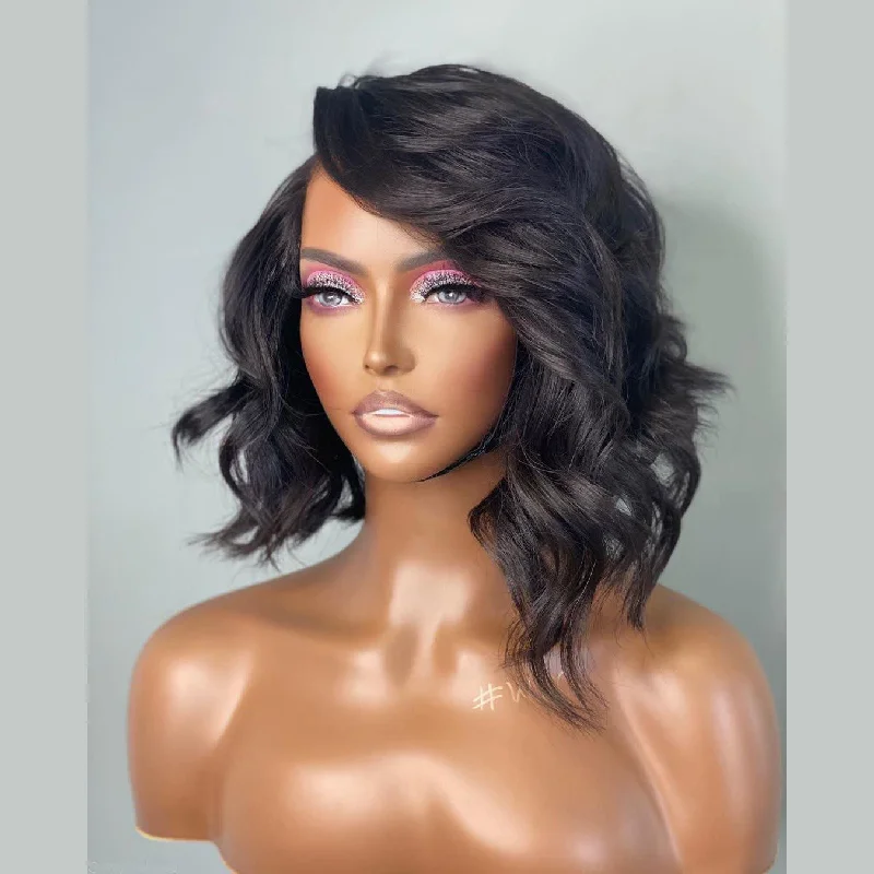 Wholesale wavy Peruvian short human hair bob wig human short hair wigs short pixie cut curly wig