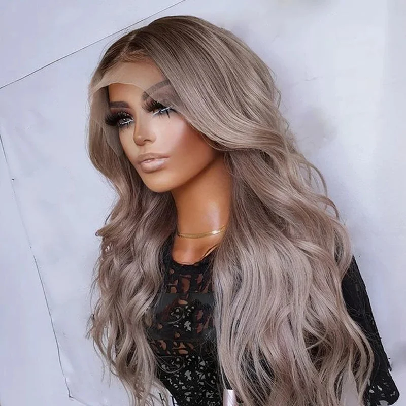 Women Wig Ombre Gray Blonde Color Loose Wave Raw Brazilian Cuticle Aligned Human Hair Transparent Lace Front Wigs