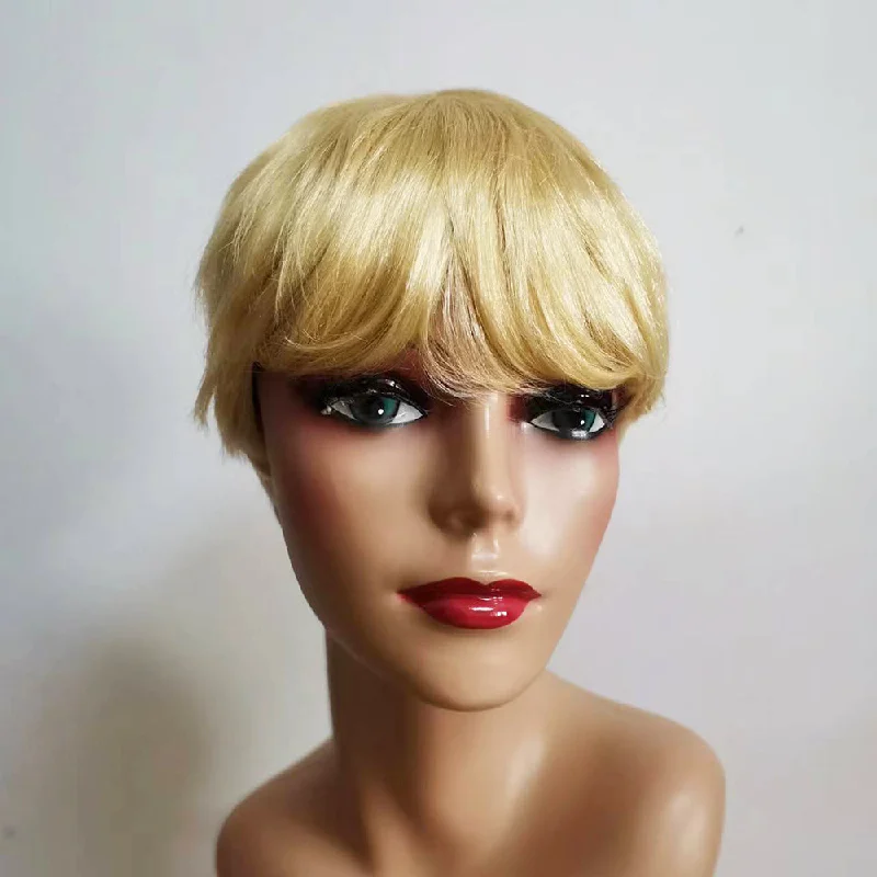 YL RTS 613 Blonde Pixie Cut Wig Human Hair Short Wigs with Bangs For Black Women Full Machine Made Cheap Glueless Wig