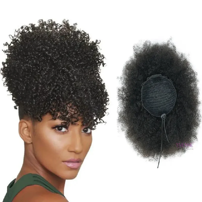 Yvonne real human hair drawstring ponytail afro kinky curly virgin hair ponytail clip in bindles extension for black women